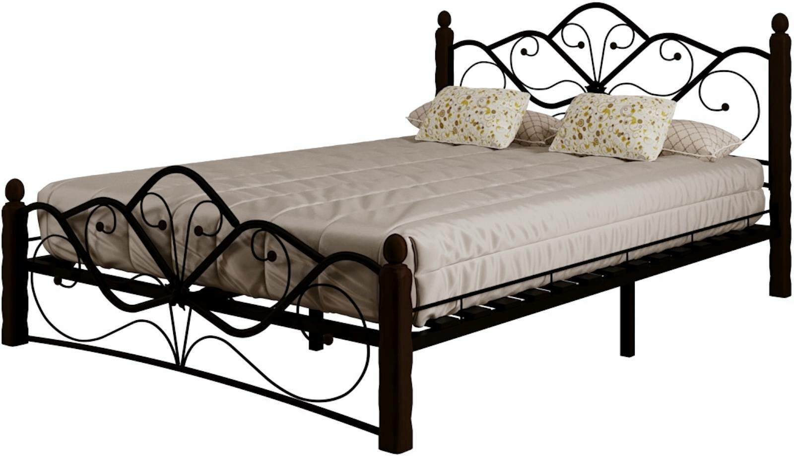 Двуспальная кровать форвард-мебель Венера 160х200 см/Каркас черный металл/ Ножки массив березы, шоколад
