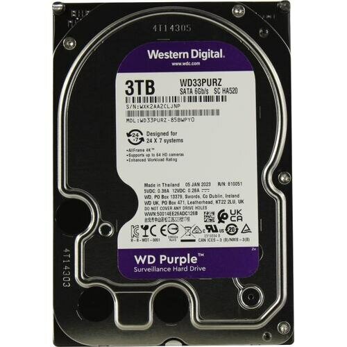 Жесткий диск 3TB WD Surveillance Purple WD33PURZ, SATA-III, (5400rpm) 64Mb 3.5"