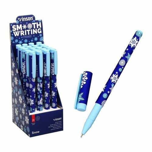 Ручка шариковая Снежинки 0.7 мм, корпус Софтач Soft touch, чернила синие (3 штуки)