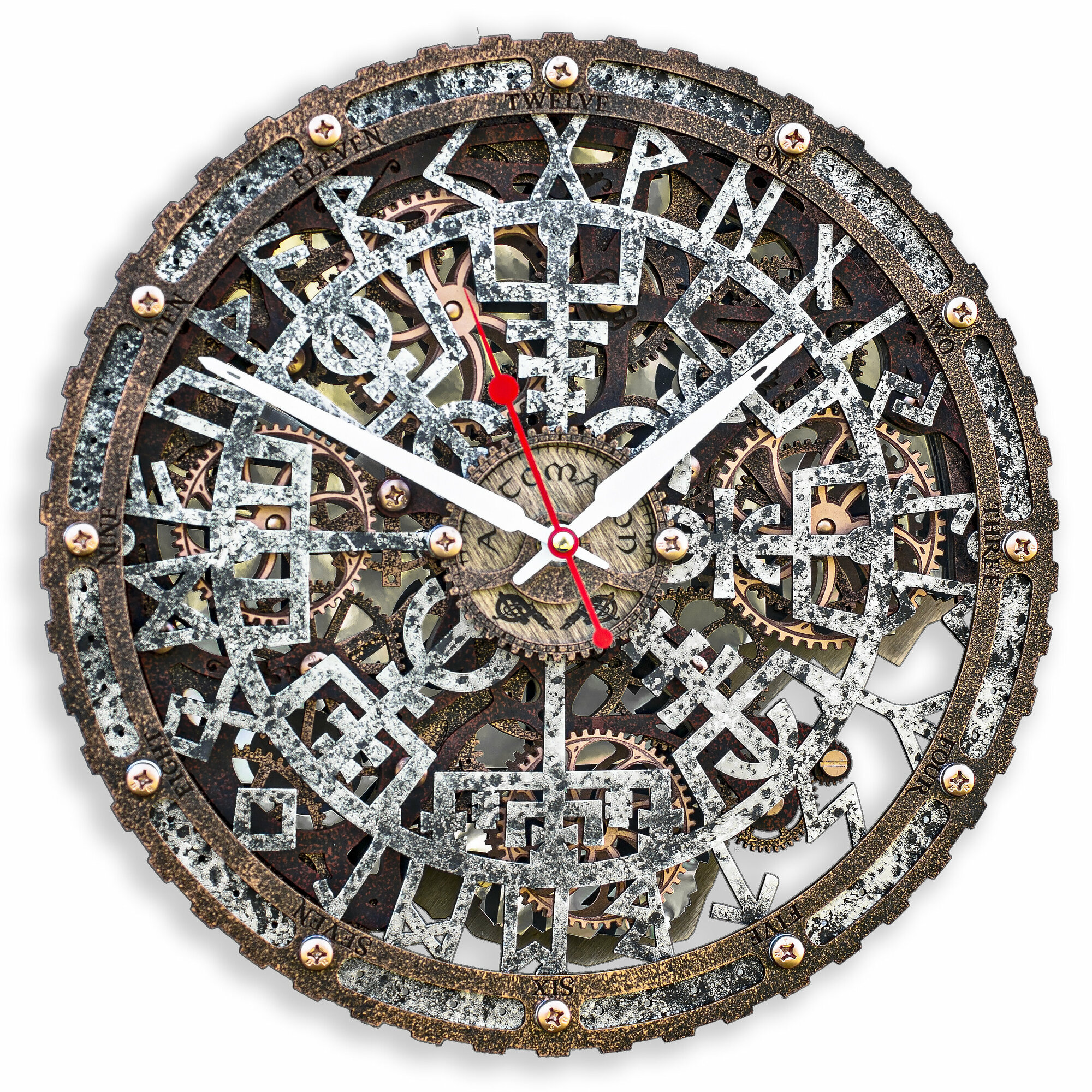 Часы настенные Автоматон Рунический Компас Вегвизир с вращающимися шестеренками