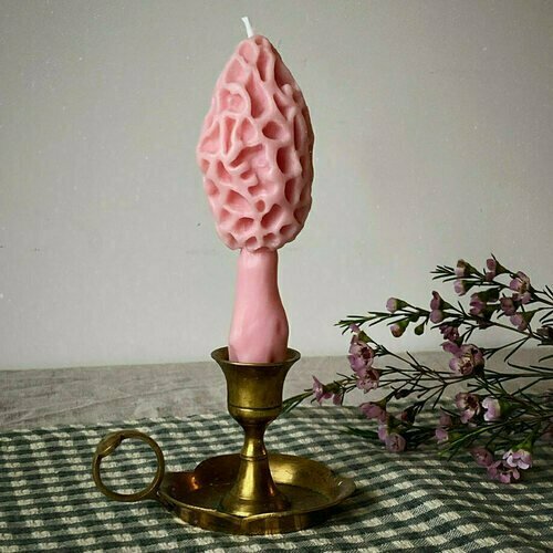 Свеча Гриб Сморчок, цвет розовый