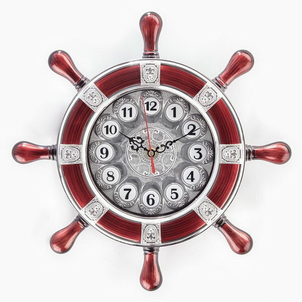 Часы настенные, серия: Море, "Штурвал" плавный ход, d-35 см,1 АА, 35 x 4 x 35