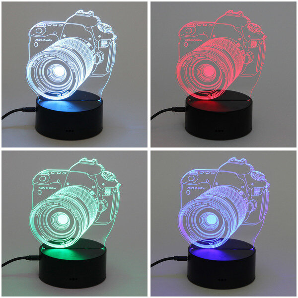 Светильник ночник «3D-Фотоаппарат» на пластиковой подставке, с включателем USB - фотография № 1