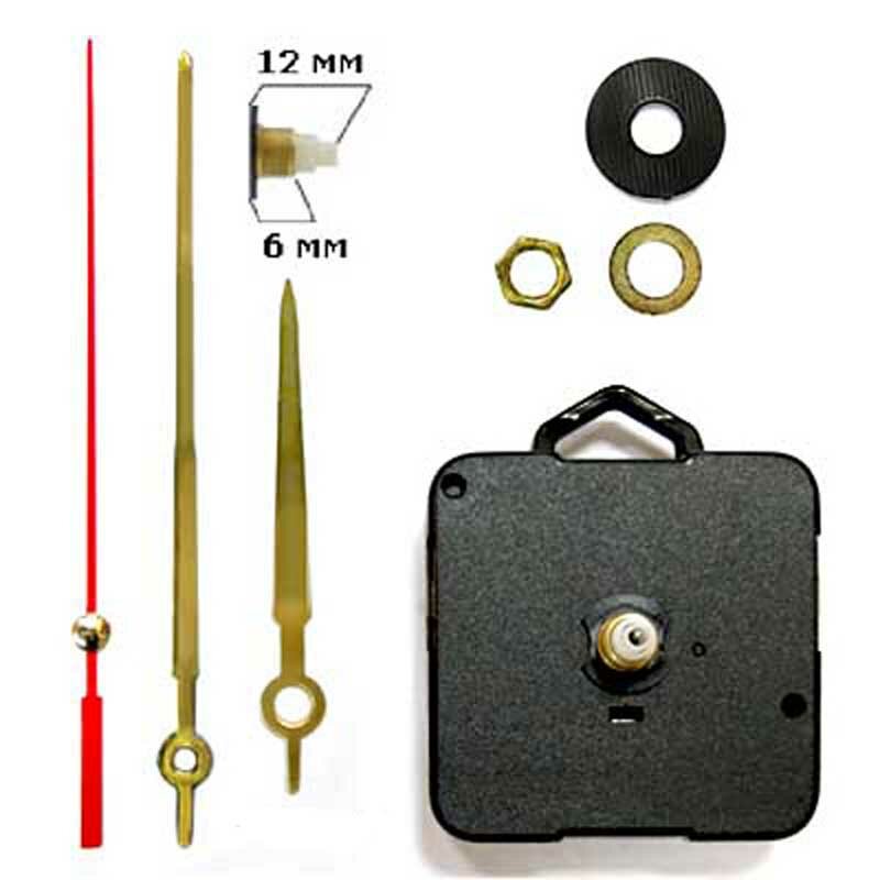 Часовой механизм для настенных часов и календарей M-1234G бесшумный плавный ход со стрелками шток 12 мм цена за 1 шт.