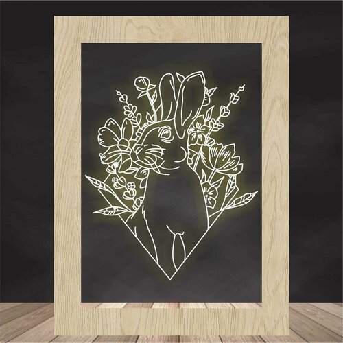 3Д Ночник с гравировкой / декоративный светильник в подарок - Серия животные Заяц /Зайчик/ Кролик