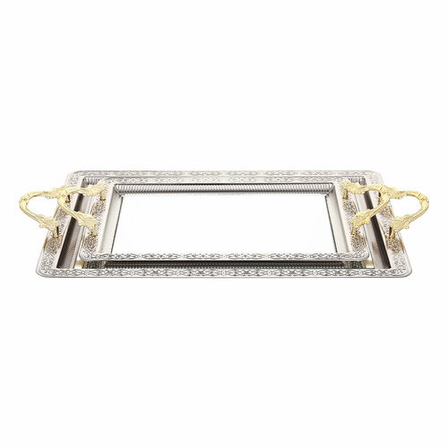 Набор подносов прямоугольных 2шт. Dalgic серебряный с зеркалом
