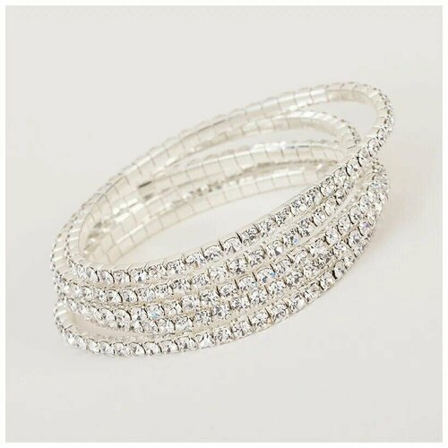 Браслет-нить Kyle, фианит, 1 шт., размер 12 см., размер S, диаметр 6 см., серебряный