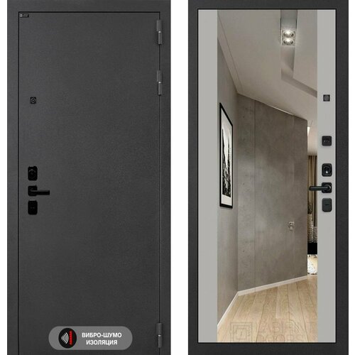 Входная дверь Labirint Acustic с зеркалом Максимум Грей Софт (Серый светлый) 880x2050, открывание левое входная дверь labirint acustic 13 грей софт серый светлый 880x2050 открывание левое