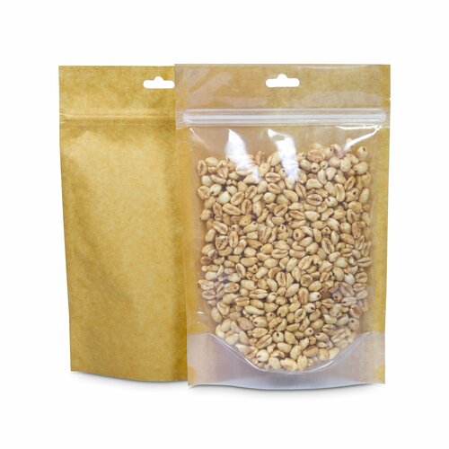 Крафт пакет дой пак с замком зип лок 160*245 мм 150 мкм бурый в полоску с прозрачной стороной 20 шт