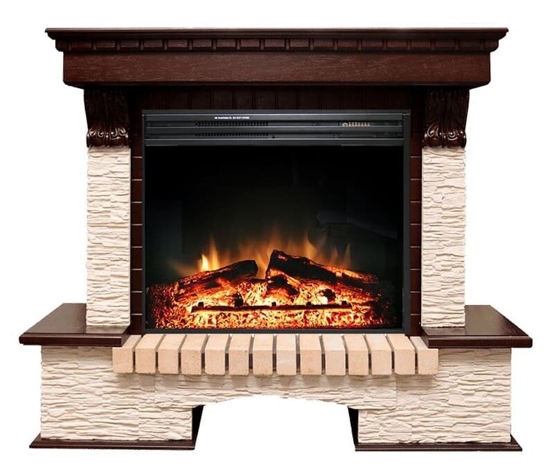 фото Камин Royal Flame Pierre Luxe Темный дуб / Сланец бежевый с Jupiter FX New