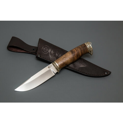 фото Нож из стали d2 «соболь», рукоять литье мельхиор, ореховый кап - кузница сёмина кузница сёмина юрия михайловича