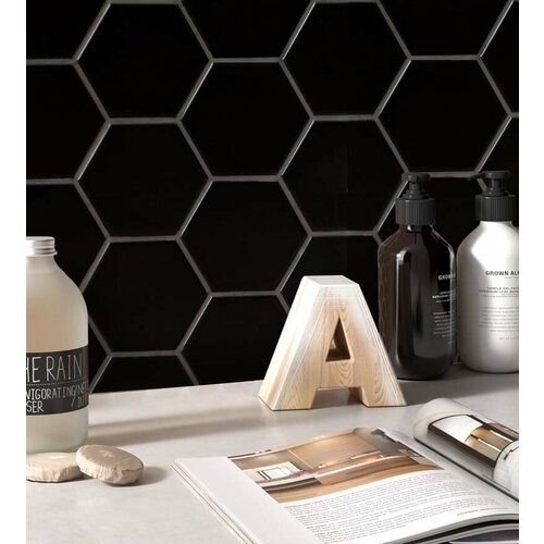 Мозаика керамическая для кухни чип big 110x95 Hexagon Matt Black Starmosaic 295х256/6, упаковка 20 листов / 1.51 кв. м