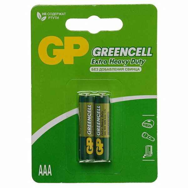 Батарейка солевая Greencell Extra Heavy Duty, AAA, R03-2BL, 1.5В, блистер, 2 шт.