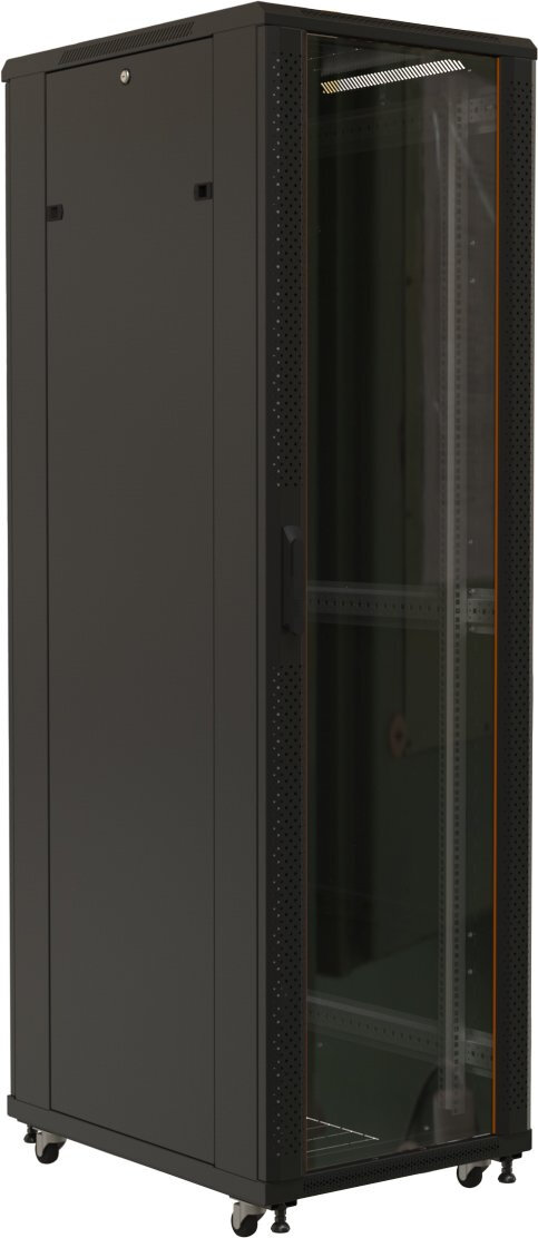 Шкаф серверный Hyperline (TTB-4768-AS-RAL9004) напольный 47U 600x800мм пер. дв. стекл задн. дв. спл. стал. лист 2 бок. пан. направл. под закл. гайки 800кг черный 710мм 124.46кг 2277мм IP20 сталь