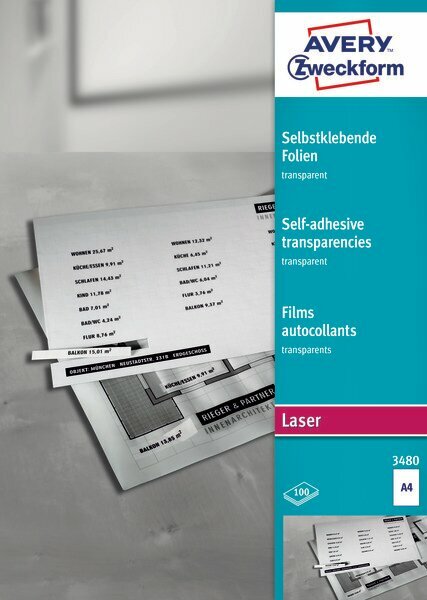 Пленка Avery Zweckform [3480] самоклеящаяся прозрачная матовая для лазерных принтеров (А4, 100 листов)