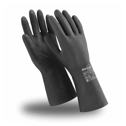 MANIPULA Перчатки неопреновые MANIPULA химопрен, хлопчатобумажное напыление, К80/Щ50, размер 10-10,5 (XL), черные, CG-973