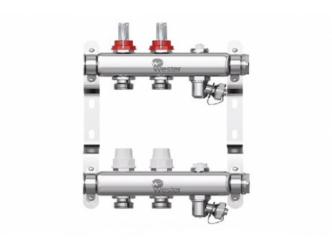 Коллектор 1" из нерж. стали на 2 выхода 3/4"ЕК с расходомерами, группа W902 в сборе, Wester 0-32-1810