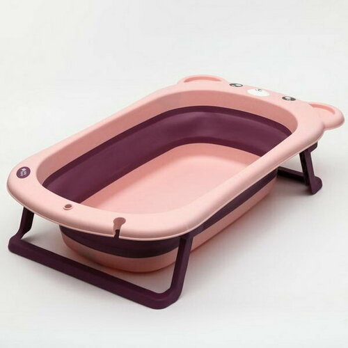Ванночка детская складная со сливом, "Мишка", 83 см, цвет розовый