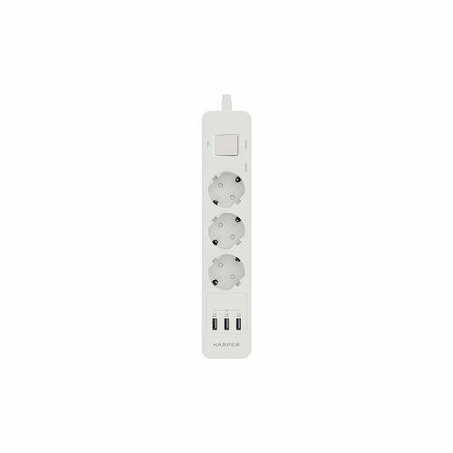 Harper Сетевой фильтр с USB зарядкой UCH-330 White (3 роз,1,5м, 3 x USB (max 3.4A), 4000W) {H00002263}