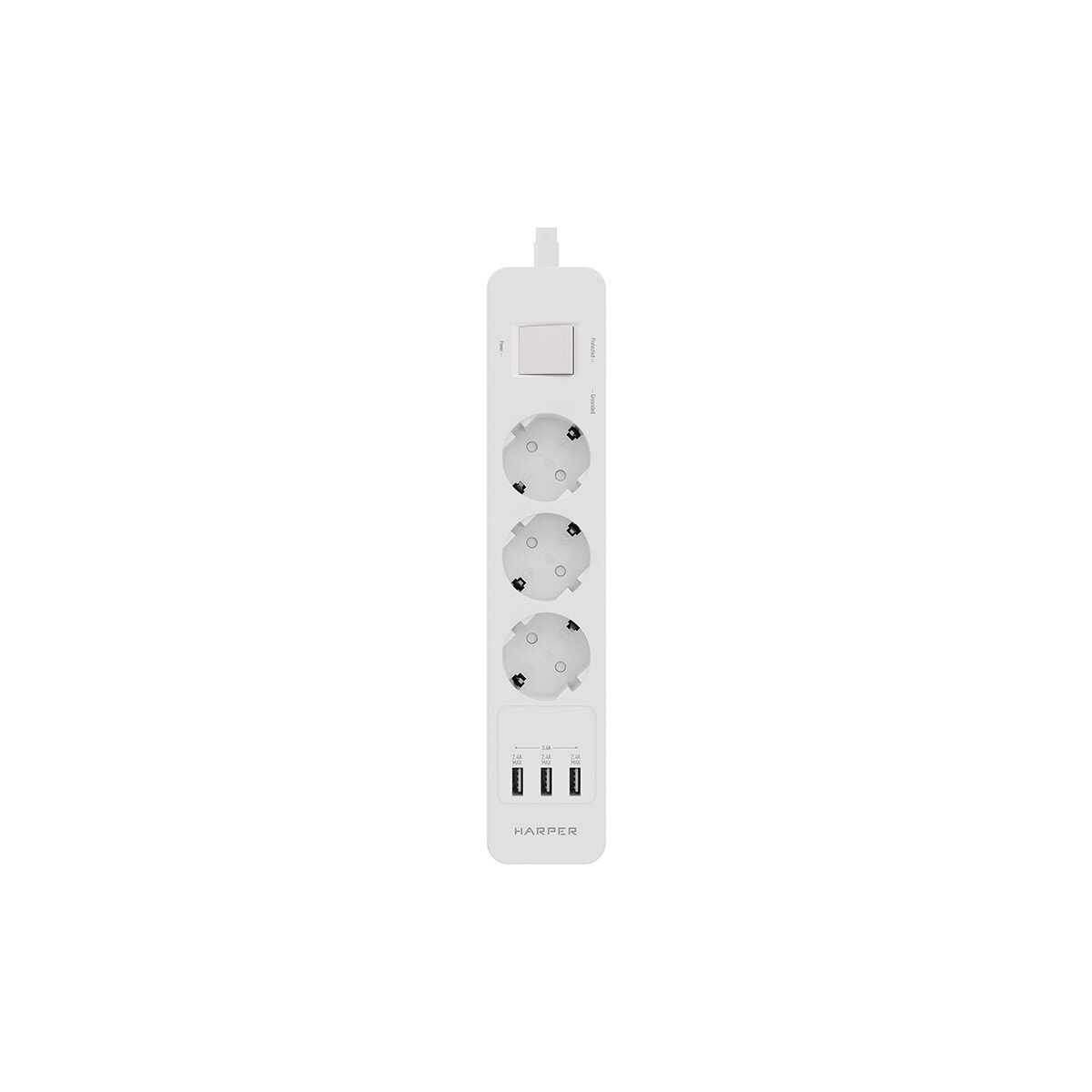 Harper Сетевой фильтр с USB зарядкой UCH-330 White (3 роз15м 3 x USB (max 3.4A) 4000W) {H00002263}