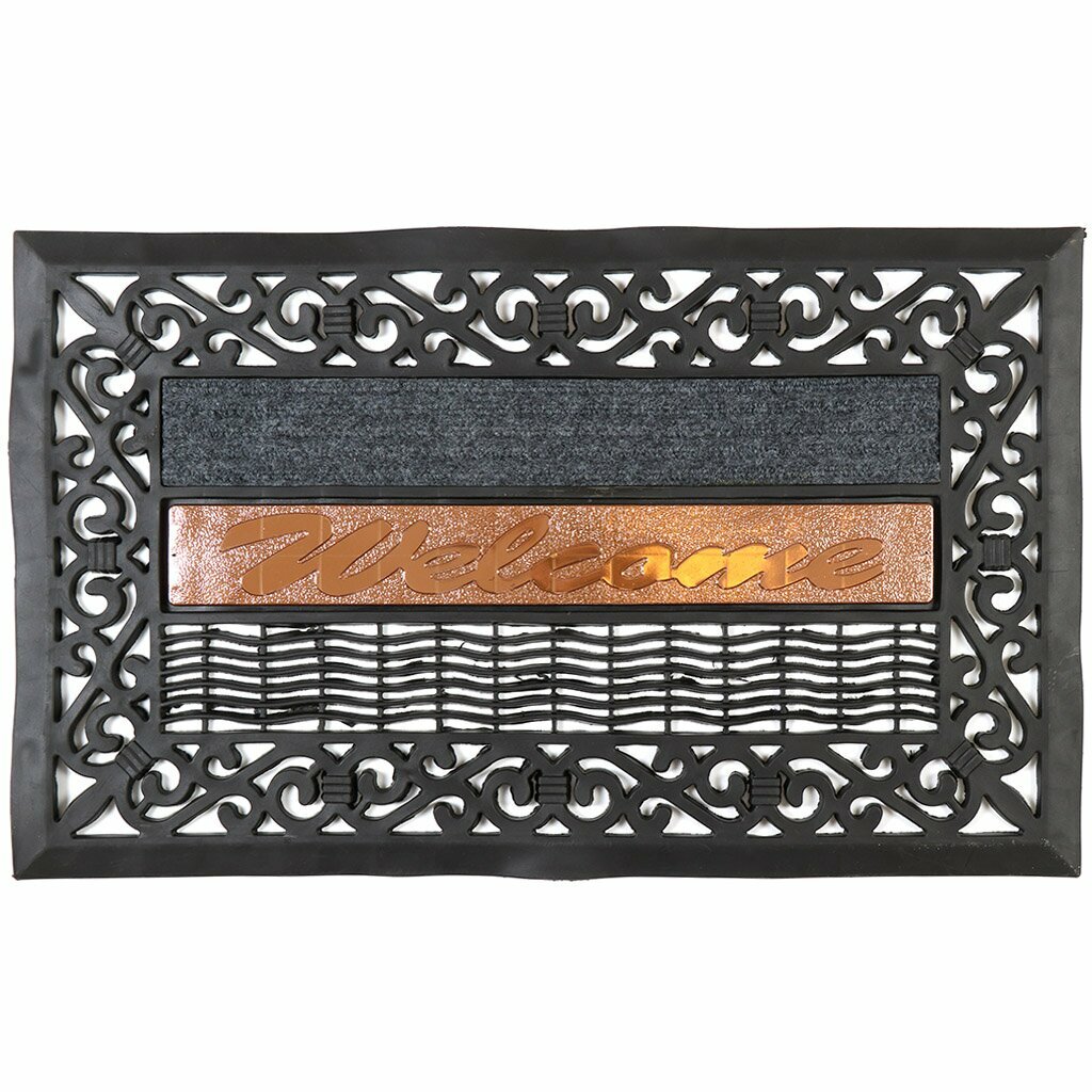 фото Коврик грязезащитный придверный, 45х75 см, прямоугольный, резина, черный, Вензеля, Y4-5165