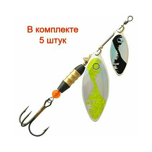 фото Блесна для рыбалки aqua double long 24,0g, лепестки № 2 + № 4, цвет dul-04 (серебро, желтый, черный), 5 штук в комплекте