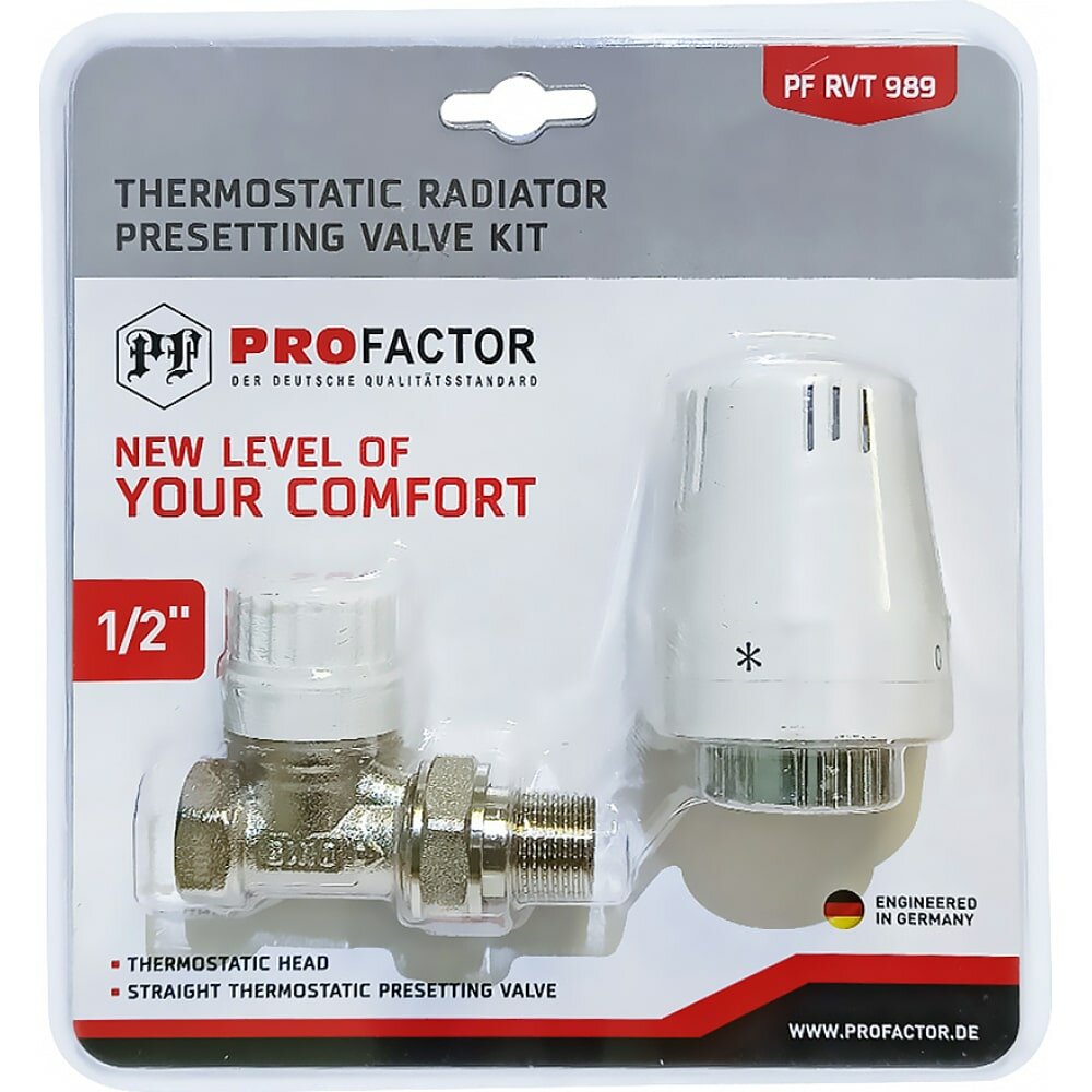 Комплект термостатический для радиатора, 1/2", прямой, ProFactor, PF RVT 989