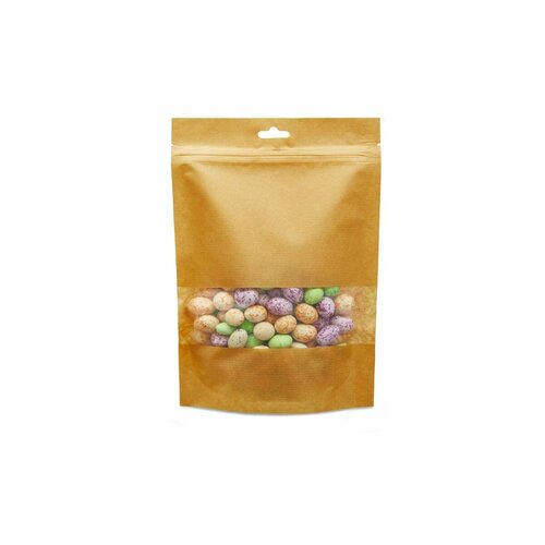 Крафт пакет дой пак с замком зип лок 165*250 мм с окном 50 мм 160 мкм крафт в полоску 20 шт