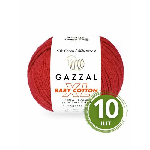 Пряжа Gazzal Baby Cotton XL (Беби Коттон XL) - 10 мотков Цвет: 3443 Алый 50% хлопок, 50% акрил, 50 г 105 м