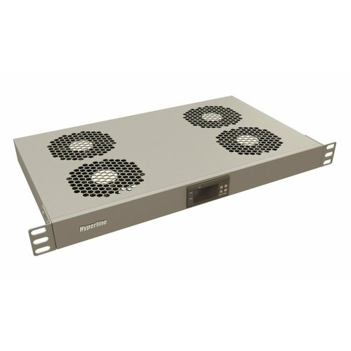 Hyperline TRFA-WB-MICR-4F-RAL7035 Модуль вентиляторный 19 1U глубиной 290мм с термостатом и 4-я вентиляторами номинальная мощность 7040 Вт датчик температуры с кабелем кабель питания C13-Schuko 18м цвет серый RAL 7035 23520₽
