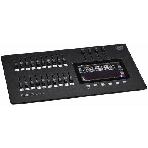 ETC ColorSource 20 console Пульт управления световым оборудованием на 512 DMX-каналов и 80 управляемых приборов. TFT LCD-экран с задней подсветкой и емкостным сенсорным мульти-тач интерфейсом, диагональ 7”, разрешение WVGA 800x480 пикс, глубина цвета 24b