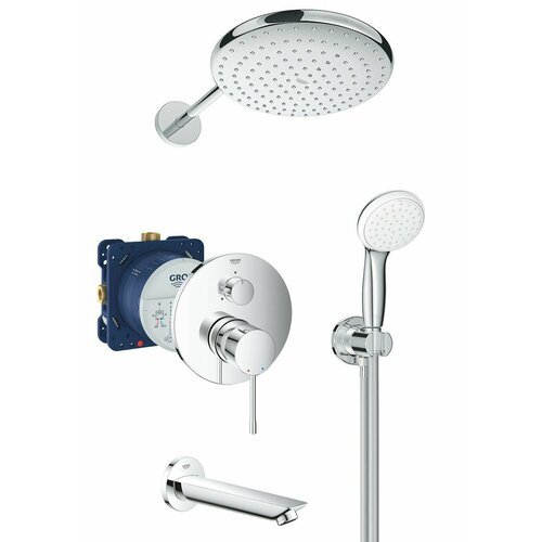 Душевая система с тропическим душем и изливом Grohe Essence BauCosmopolitan Professional 250, Германия набор для ванны grohe bauedge new baucosmopolitan хром