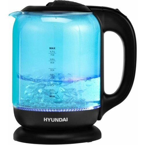 Чайник электрический Hyundai HYK-G2806 2200 Вт чёрный голубой 18 л пластикстекло 636800₽