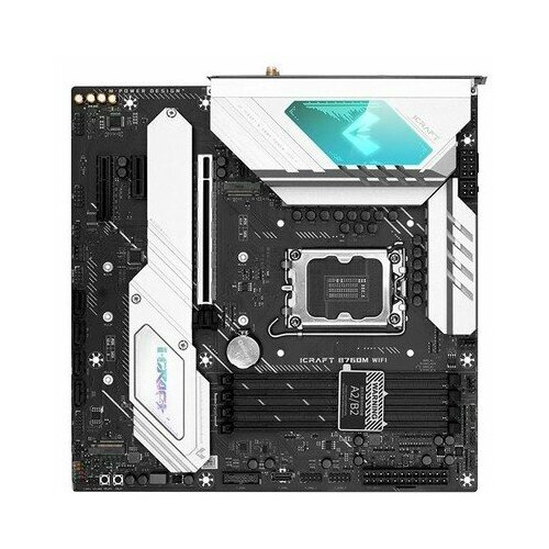 МП MAXSUN MS-iCraft B760M WIFI, батарея CR2032 не установлена, 4DDR5,1PCI-E16, 1PCI-E4,1PCI-E1,3M2,4SATA,4USB2,2USB3,1*TypeC HDMI, DP, Lan2.5G