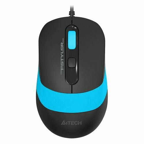 Мышь A4TECH Fstyler FM10S, оптическая, проводная, USB, черный и голубой [fm10s usb blue]