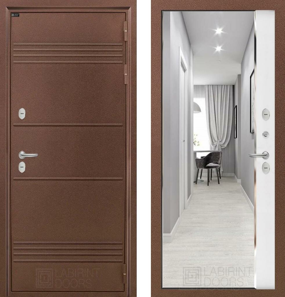 фото Входная дверь Labirint Термо Лайт с зеркалом Панорама 960x2050, открывание левое