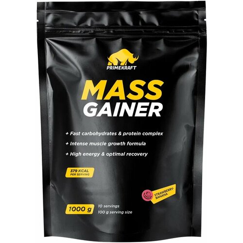 Гейнеры высокоуглеводные Prime Kraft Mass Gainer (1000 г) Клубника-Банан