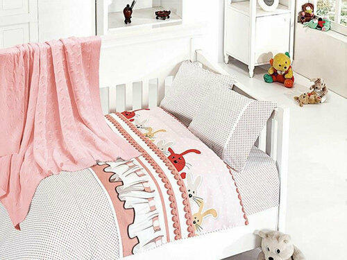 Постельное белье в кроватку + плед Ginny Pudra Karven (розовый), Детский (в кроватку)