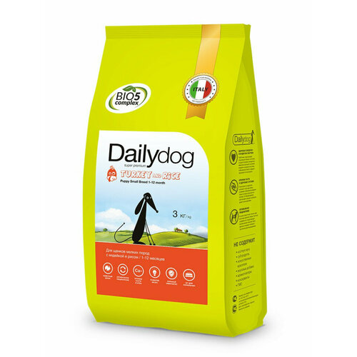 Сухой корм Dailydog Puppy Small Breed Turkey and Rice для щенков мелких и миниатюрных пород с индейкой и рисом - 3 кг