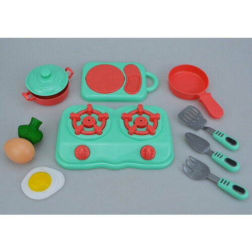 Посудка детская, игрушечный кухонный набор с продуктами для девочек, 11 предметов