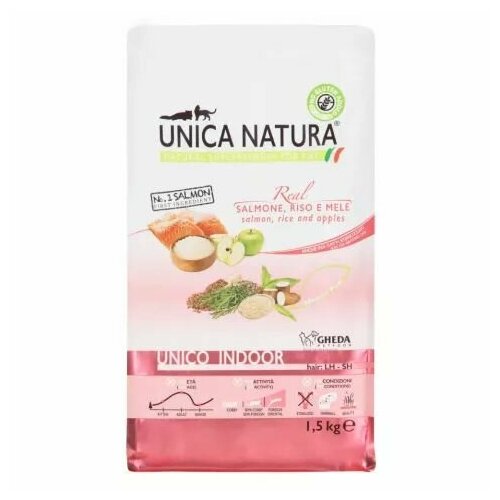 UNICA Indoor сухой корм для кошек с лососем, рисом и яблоками, 1.5 кг