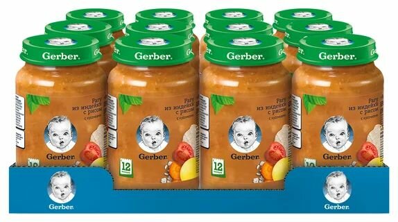 Пюре мясное Gerber с 1 года, рагу из индейки с рисом, 190 г 12 шт