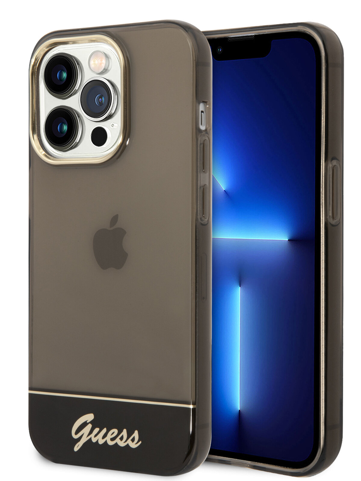 Guess для iPhone 14 Pro Max чехол PC/TPU Translucent w Electoplated camera Hard Black — фото 1