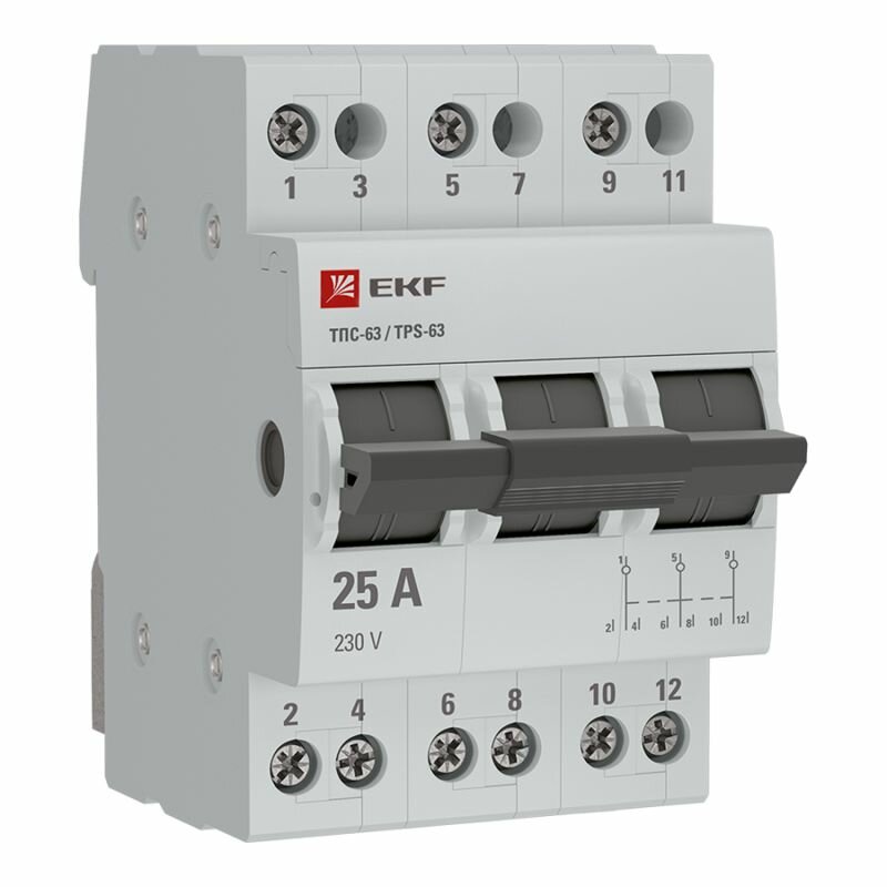 tps-3-25 Трехпозиционный переключатель 3P 25А Basic EKF - фото №1