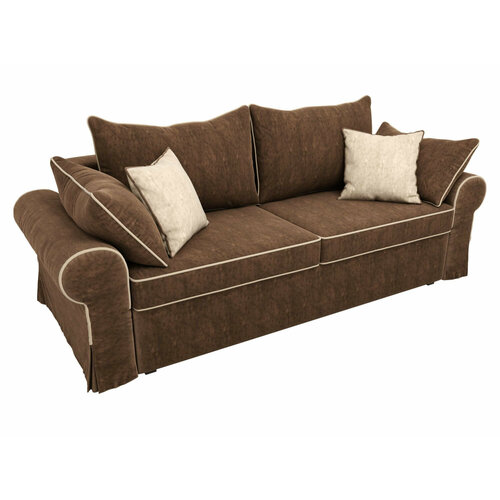 Artum Диван прямой Элис велюр коричневый с бежевыми подушками