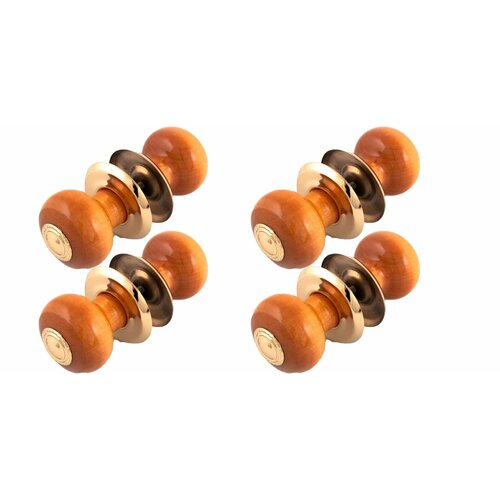 Ручка-кнопка дерево 1Бс2-1 светлая, золотая планка, золотая накладка, матовый лак (комплект 4 штуки)