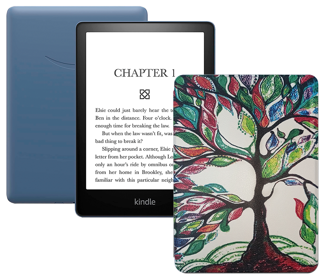 Электронная книга Amazon Kindle PaperWhite 2021 16Gb black Ad-Supported Denim с обложкой ReaderONE PaperWhite 2021 Tree