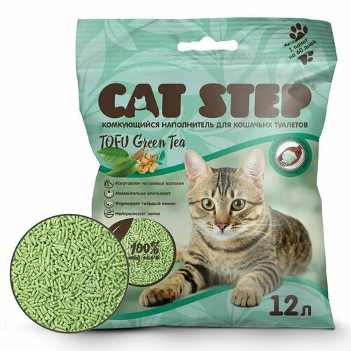 Наполнитель (Cat Step) Tofu Green Tea 12л (5,40кг) растительный комкующийся для кошек