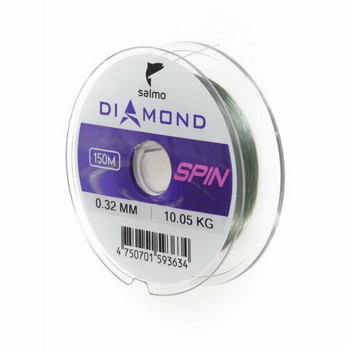 фото Леска монофильная diamond spin, диаметр 0.32 мм, тест 10.05 кг, 150 м, светло-зелёная, 10 шт. salmo