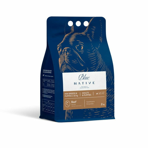 Blue Native Holistic сухой корм для щенков и взрослых собак мелких пород, с говядиной - 2 кг